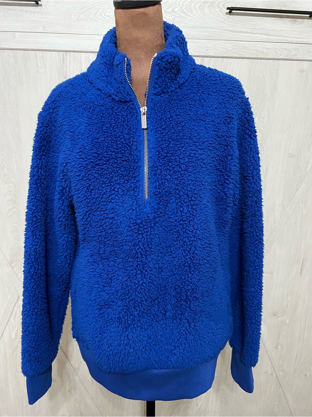 Calvin Klein Royal Blue Sherpa Quarter-Zip Fleece Pullover Small